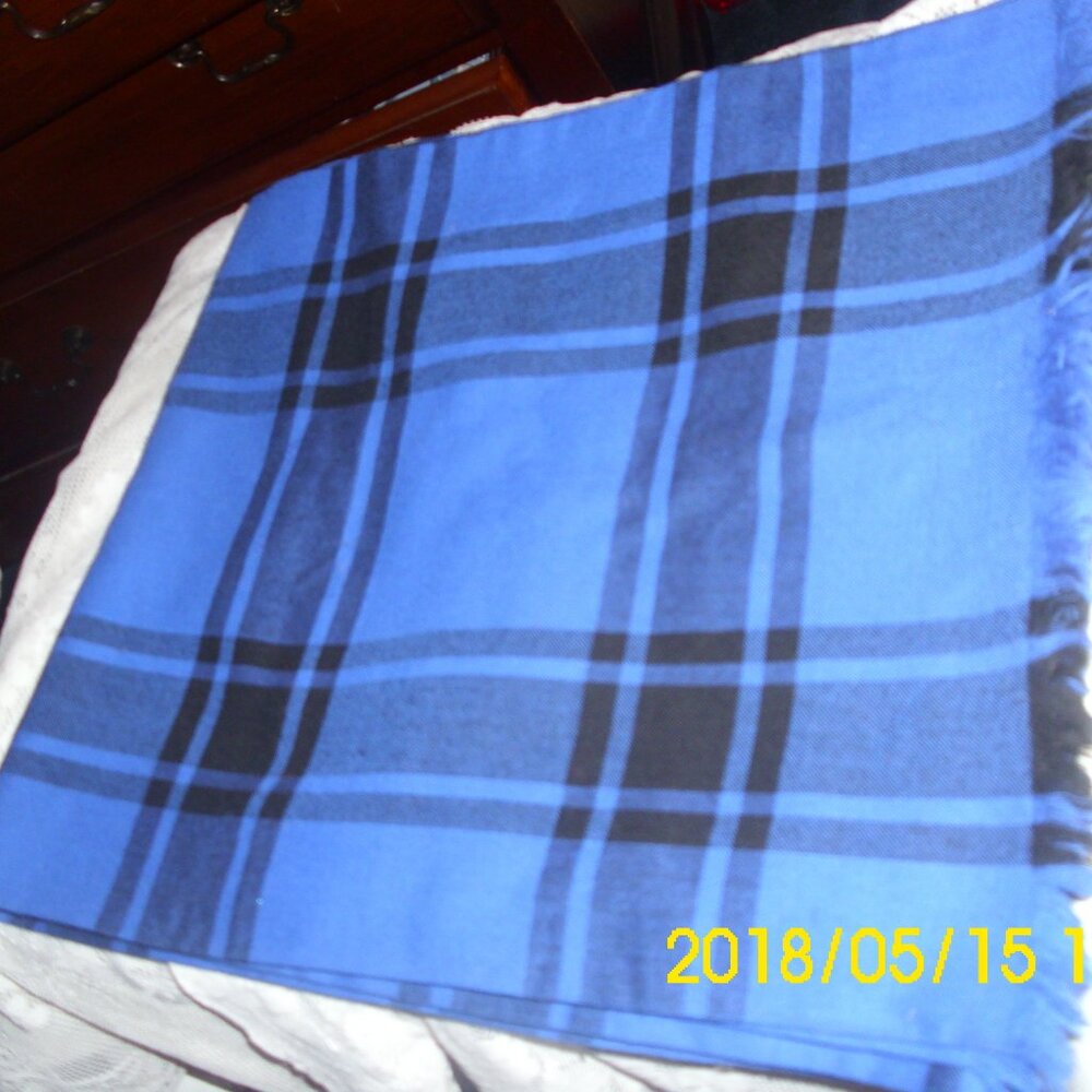 Vintage Wool Neck Wrap Scarf for Male or Female  Deep Dark Blue  Fringed Ends